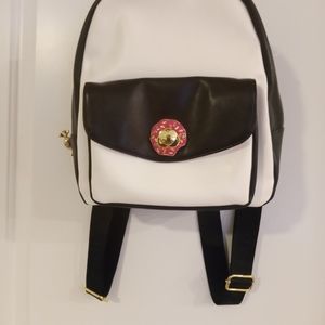 Betsey Johnson Black/White Leather Donut  Backpack Purse